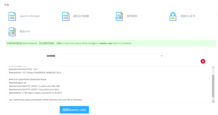 CyberPanel设置301永久重定向规则-1